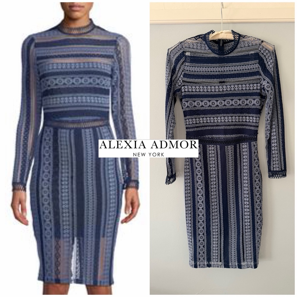 Like New - Alexia Admor Navy Geometric Long Sleeve Dress (S)